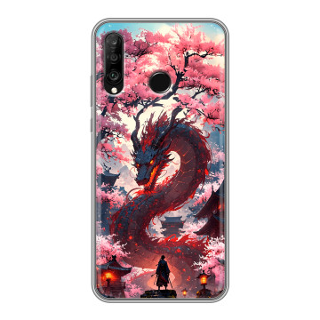 Силиконовый чехол на Huawei P30 Lite с принтом Дракон Японский