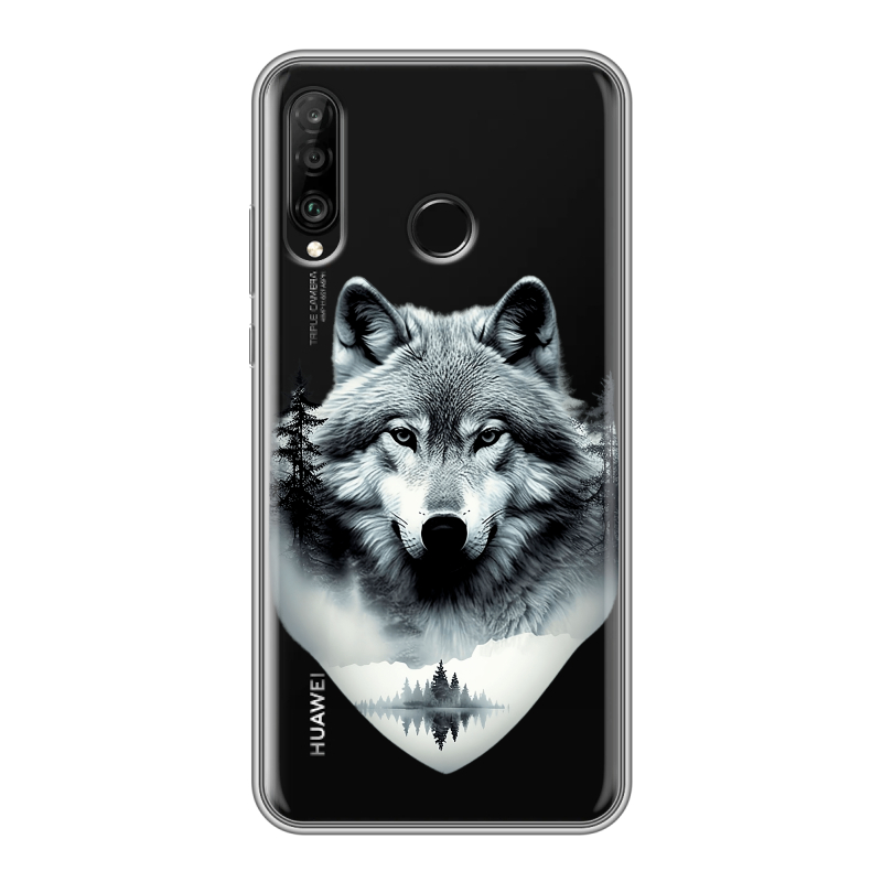 Силиконовый чехол на Huawei P30 Lite с принтом Волк в лесу Силиконовый чехол на Huawei P30 Lite с принтом Волк в лесу