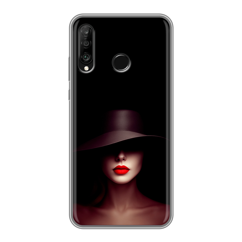 Силиконовый чехол на Huawei P30 Lite с принтом Девушка в шляпе Силиконовый чехол на Huawei P30 Lite с принтом Девушка в шляпе