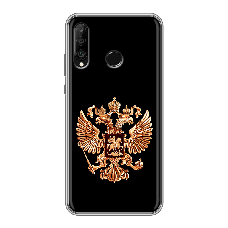 Силиконовый чехол на Huawei P30 Lite с принтом Герб России золотой Силиконовый чехол на Huawei P30 Lite с принтом Герб России золотой