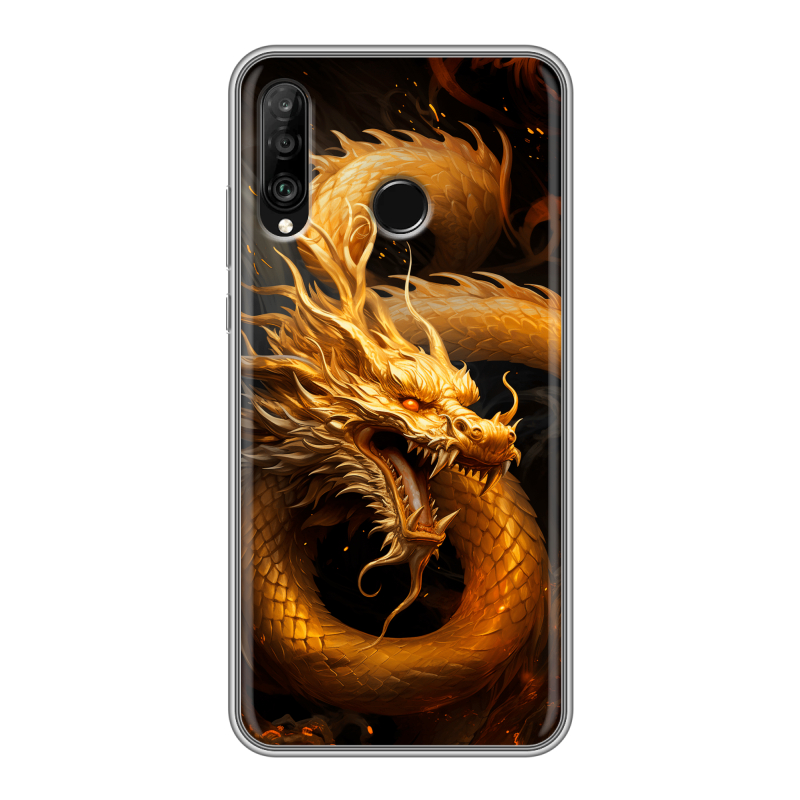 Силиконовый чехол на Huawei P30 Lite с принтом Золотой дракон Силиконовый чехол на Huawei P30 Lite с принтом Золотой дракон