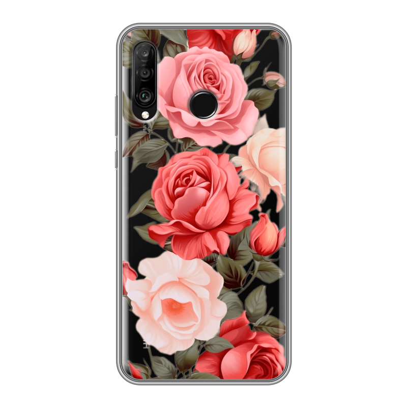 Силиконовый чехол на Huawei P30 Lite с принтом Розы Силиконовый чехол на Huawei P30 Lite с принтом Розы