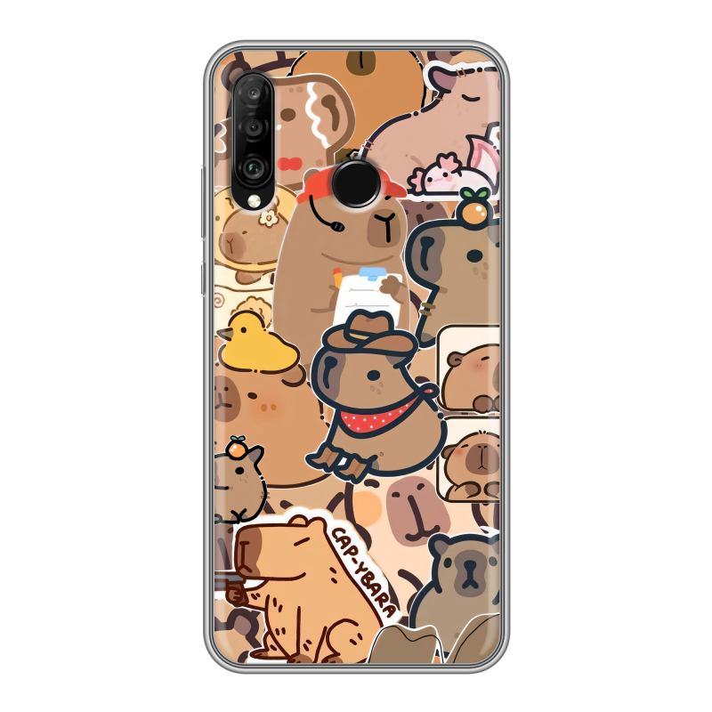 Силиконовый чехол на Huawei P30 Lite с принтом капибара Силиконовый чехол на Huawei P30 Lite с принтом капибара