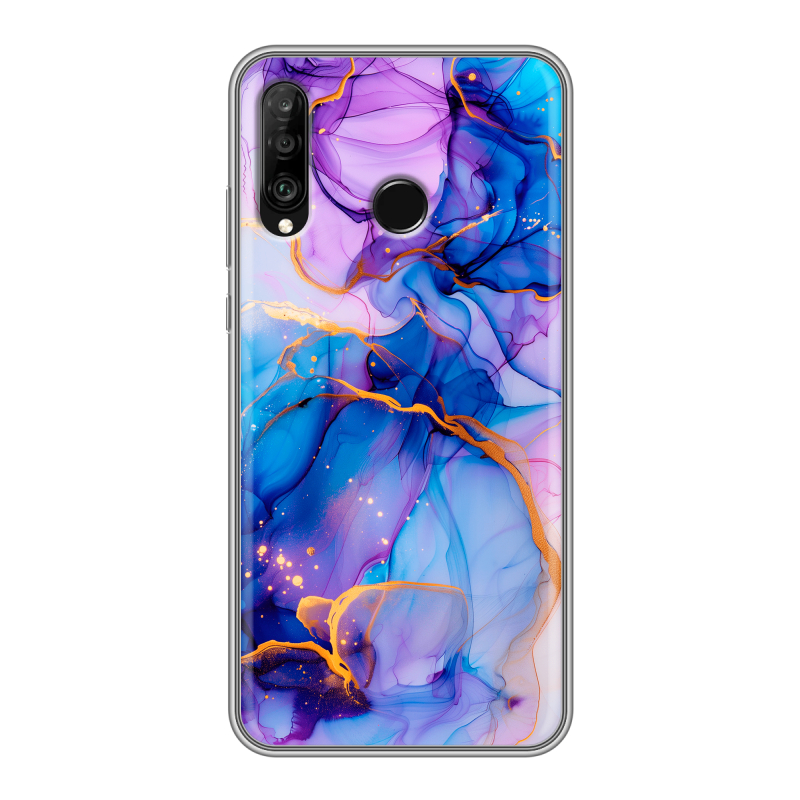 Силиконовый чехол на Huawei P30 Lite с принтом синий мрамор Силиконовый чехол на Huawei P30 Lite с принтом синий мрамор