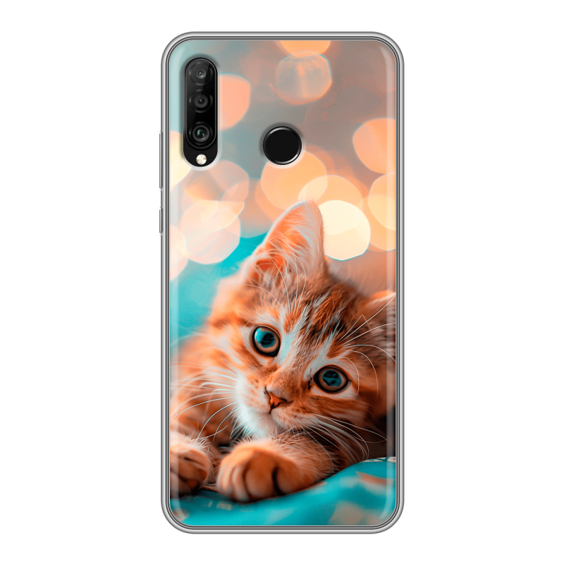Силиконовый чехол на Huawei P30 Lite с принтом котик Силиконовый чехол на Huawei P30 Lite с принтом котик