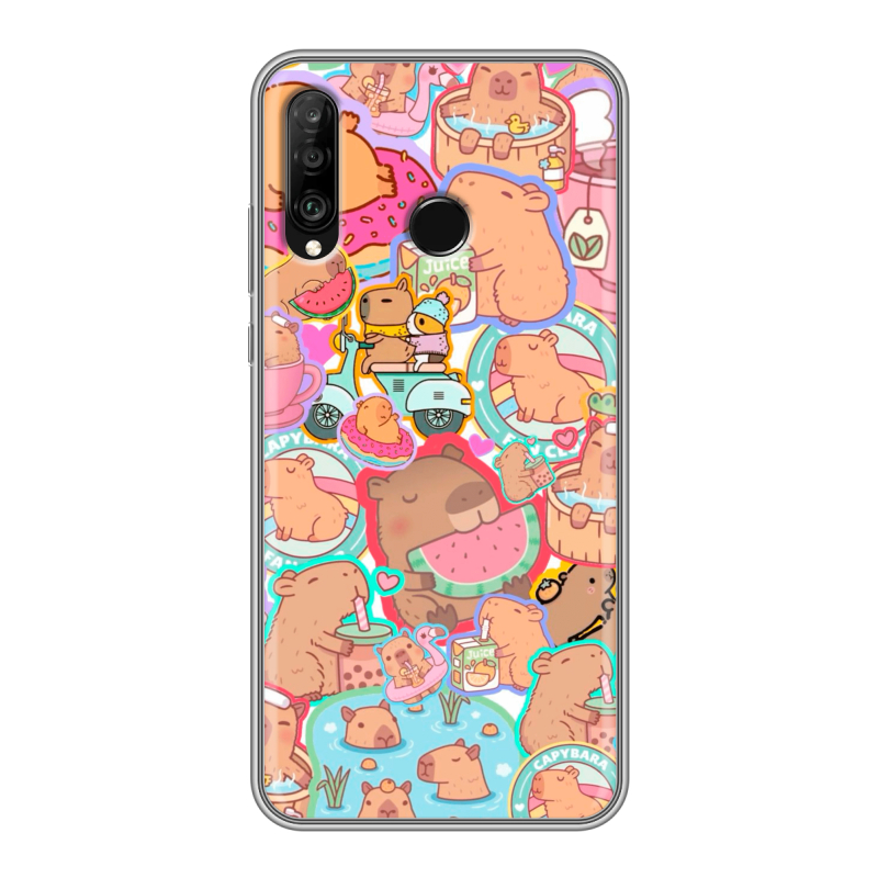 Силиконовый чехол на Huawei P30 Lite с принтом капибары Силиконовый чехол на Huawei P30 Lite с принтом капибары