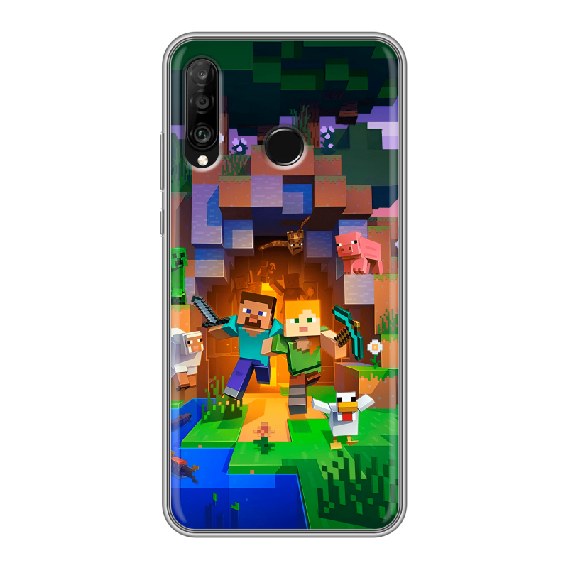 Силиконовый чехол на Huawei P30 Lite с принтом Майнкрафт Minecraft Силиконовый чехол на Huawei P30 Lite с принтом Майнкрафт Minecraft