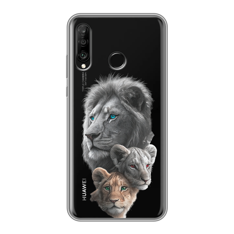 Силиконовый чехол на Huawei P30 Lite с принтом Львы Силиконовый чехол на Huawei P30 Lite с принтом Львы