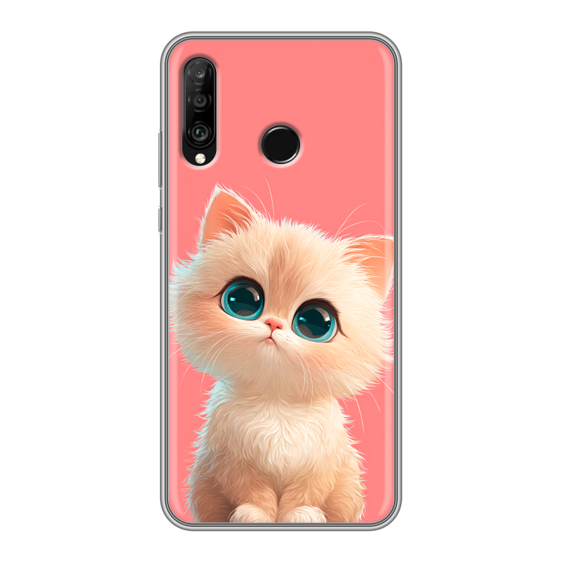 Силиконовый чехол на Huawei P30 Lite с принтом Розовый котенок Силиконовый чехол на Huawei P30 Lite с принтом Розовый котенок