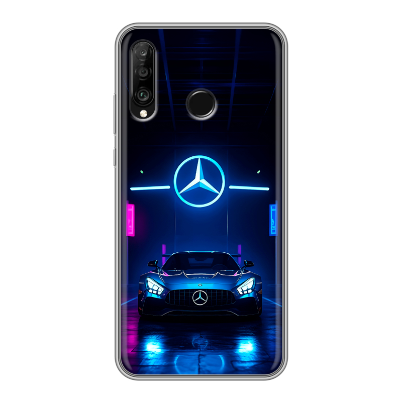 Силиконовый чехол на Huawei P30 Lite с принтом Mercedes Мерседес Силиконовый чехол на Huawei P30 Lite с принтом Mercedes Мерседес