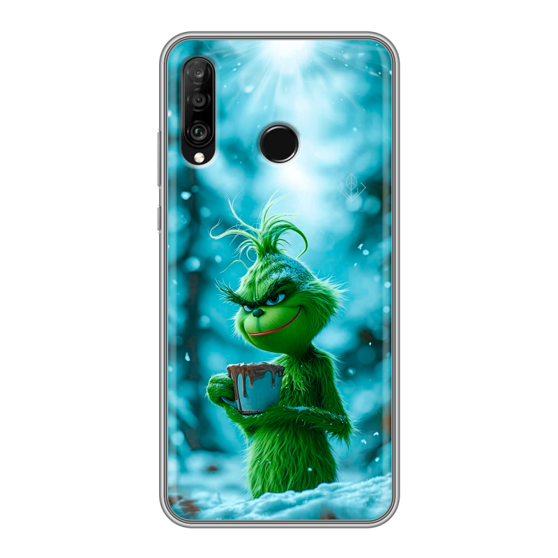 Силиконовый чехол на Huawei P30 Lite с принтом Новый год гринч Силиконовый чехол на Huawei P30 Lite с принтом Новый год гринч
