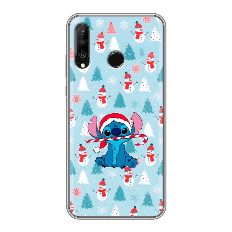 Силиконовый чехол на Huawei P30 Lite с принтом Стич Новый год Силиконовый чехол на Huawei P30 Lite с принтом Стич Новый год