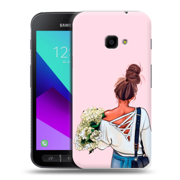 Пластиковый чехол на Samsung Galaxy Xcover 4 с принтом Девушка и букет Пластиковый чехол на Samsung Galaxy Xcover 4 с принтом Девушка и букет