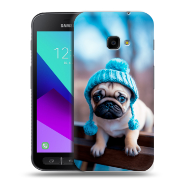 Пластиковый чехол на Samsung Galaxy Xcover 4 с принтом Мопс в шапке