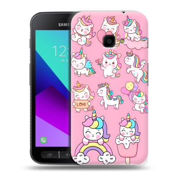 Пластиковый чехол на Samsung Galaxy Xcover 4 с принтом Единороги и радуга