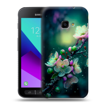 Пластиковый чехол на Samsung Galaxy Xcover 4 с принтом Цветы и мрамор