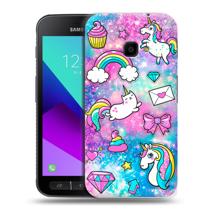 Пластиковый чехол на Samsung Galaxy Xcover 4 с принтом Единороги Пластиковый чехол на Samsung Galaxy Xcover 4 с принтом Единороги
