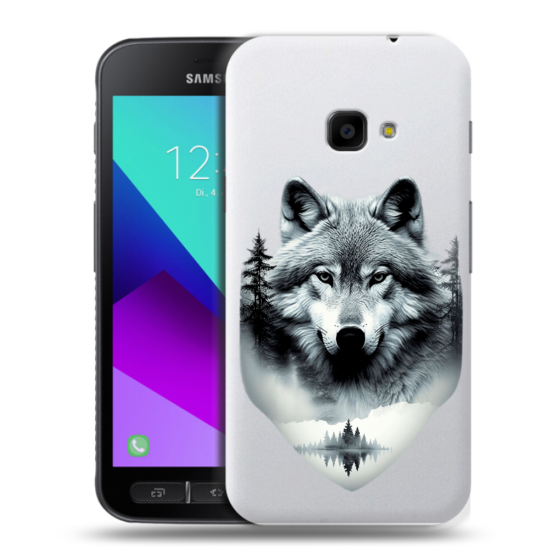 Пластиковый чехол на Samsung Galaxy Xcover 4 с принтом Волк в лесу Пластиковый чехол на Samsung Galaxy Xcover 4 с принтом Волк в лесу