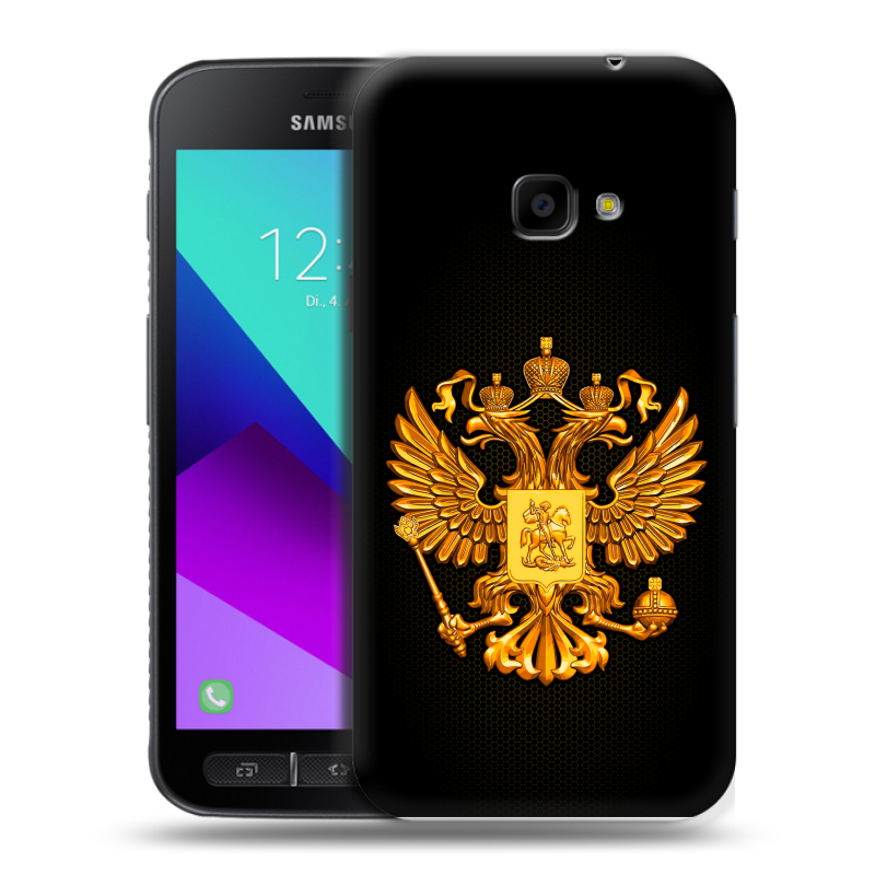Пластиковый чехол на Samsung Galaxy Xcover 4 с принтом Герб России желтый Пластиковый чехол на Samsung Galaxy Xcover 4 с принтом Герб России желтый