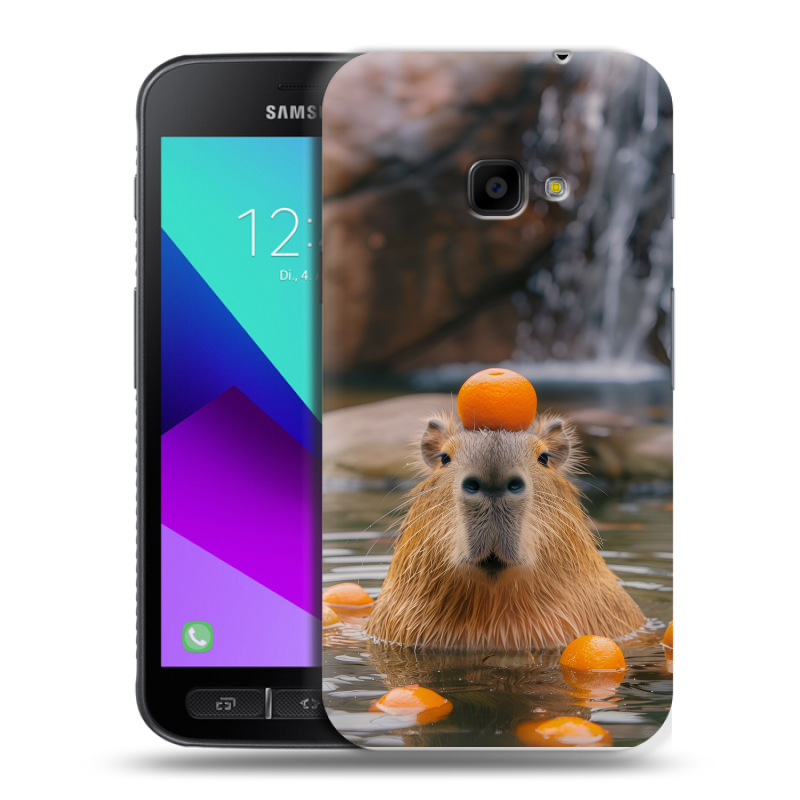 Пластиковый чехол на Samsung Galaxy Xcover 4 с принтом Капибара с апельсином Пластиковый чехол на Samsung Galaxy Xcover 4 с принтом Капибара с апельсином
