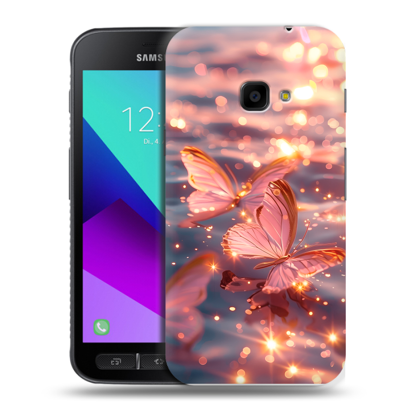 Пластиковый чехол на Samsung Galaxy Xcover 4 с принтом бабочки розовые Пластиковый чехол на Samsung Galaxy Xcover 4 с принтом бабочки розовые