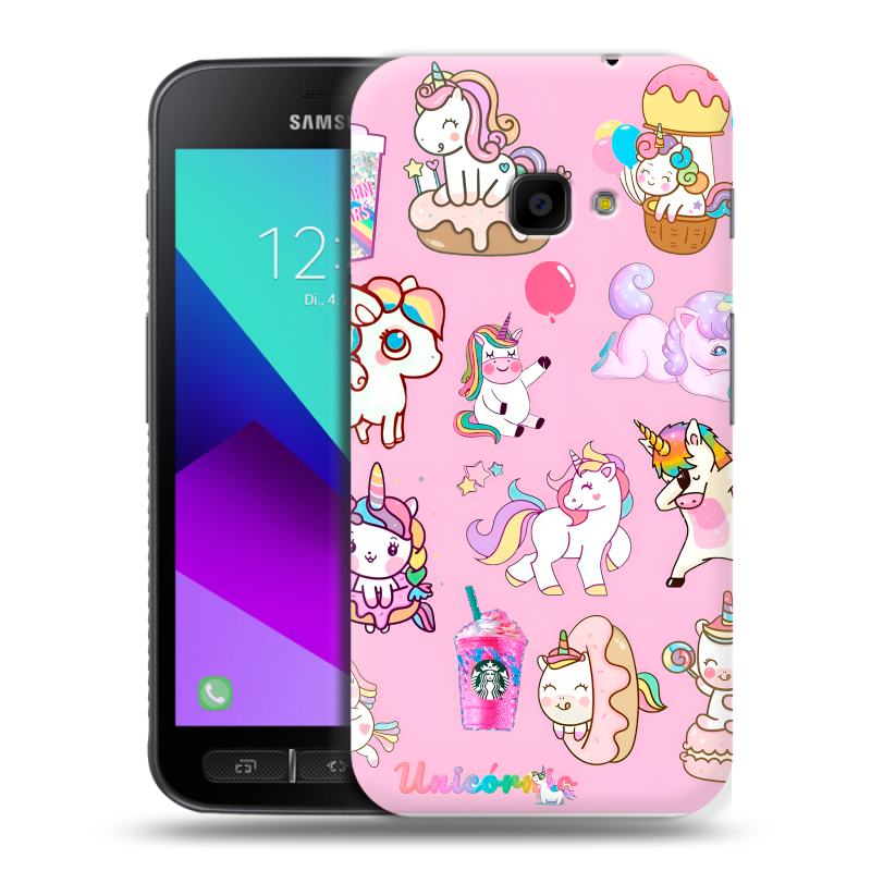 Пластиковый чехол на Samsung Galaxy Xcover 4 с принтом розовые единороги Пластиковый чехол на Samsung Galaxy Xcover 4 с принтом розовые единороги