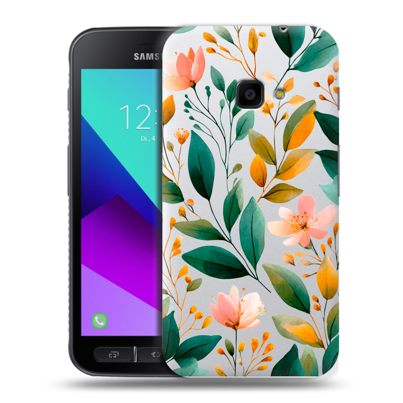 Пластиковый чехол на Samsung Galaxy Xcover 4 с принтом Цветы паттерн Пластиковый чехол на Samsung Galaxy Xcover 4 с принтом Цветы паттерн