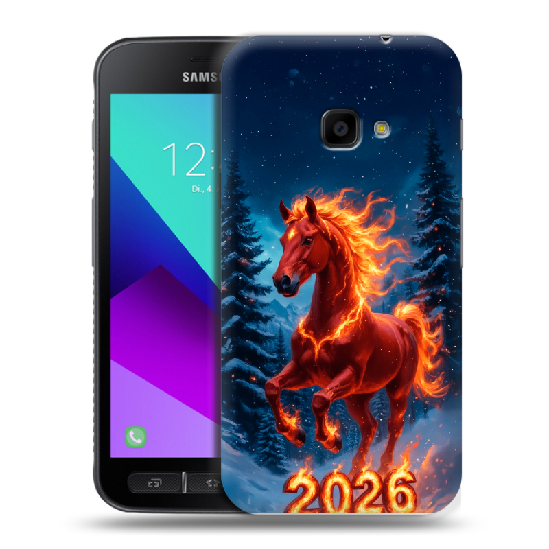 Пластиковый чехол на Samsung Galaxy Xcover 4 с принтом Новый год коня Пластиковый чехол на Samsung Galaxy Xcover 4 с принтом Новый год коня