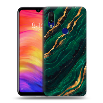 Силиконовый противоударный чехол на Xiaomi RedMi 7 с принтом Мрамор зеленое золото Силиконовый противоударный чехол на Xiaomi RedMi 7 с принтом Мрамор зеленое золото