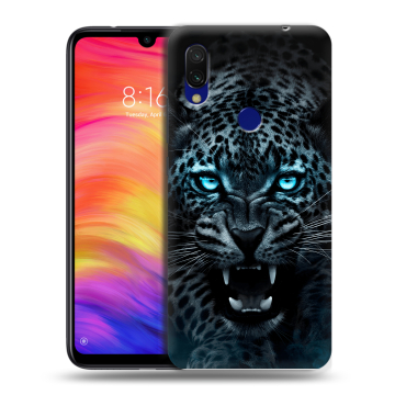 Силиконовый противоударный чехол на Xiaomi RedMi 7 с принтом Темный леопард Силиконовый противоударный чехол на Xiaomi RedMi 7 с принтом Темный леопард