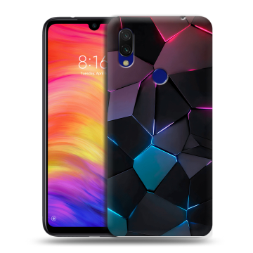 Силиконовый противоударный чехол на Xiaomi RedMi 7 с принтом Геометрия неона Силиконовый противоударный чехол на Xiaomi RedMi 7 с принтом Геометрия неона