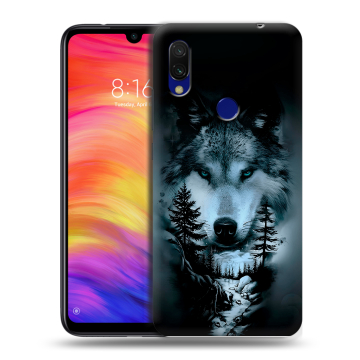 Силиконовый противоударный чехол на Xiaomi RedMi 7 с принтом Лесной волк Силиконовый противоударный чехол на Xiaomi RedMi 7 с принтом Лесной волк