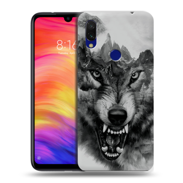 Силиконовый противоударный чехол на Xiaomi RedMi 7 с принтом Волк Силиконовый противоударный чехол на Xiaomi RedMi 7 с принтом Волк