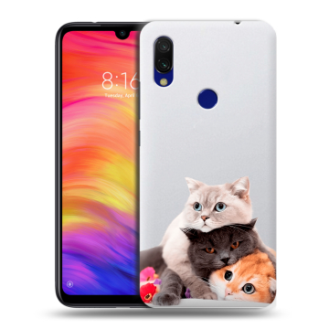 Силиконовый противоударный чехол на Xiaomi RedMi 7 с принтом Кошки Силиконовый противоударный чехол на Xiaomi RedMi 7 с принтом Кошки