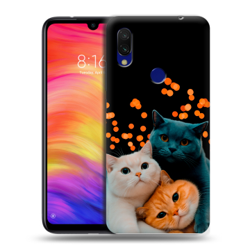Силиконовый противоударный чехол на Xiaomi RedMi 7 с принтом Кошки Силиконовый противоударный чехол на Xiaomi RedMi 7 с принтом Кошки
