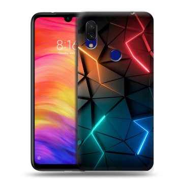 Силиконовый противоударный чехол на Xiaomi RedMi 7 с принтом Абстракция неон Силиконовый противоударный чехол на Xiaomi RedMi 7 с принтом Абстракция неон