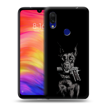 Силиконовый противоударный чехол на Xiaomi RedMi 7 с принтом Доберман и пистолет Силиконовый противоударный чехол на Xiaomi RedMi 7 с принтом Доберман и пистолет