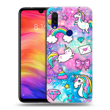 Силиконовый противоударный чехол на Xiaomi RedMi 7 с принтом Единороги Силиконовый противоударный чехол на Xiaomi RedMi 7 с принтом Единороги