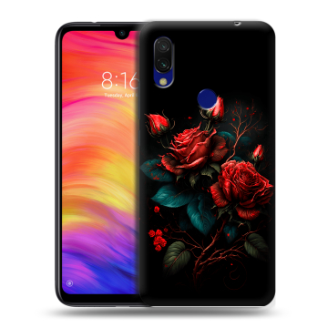 Силиконовый противоударный чехол на Xiaomi RedMi 7 с принтом Розы красные Силиконовый противоударный чехол на Xiaomi RedMi 7 с принтом Розы красные