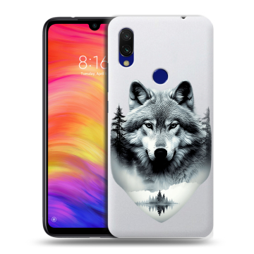 Силиконовый противоударный чехол на Xiaomi RedMi 7 с принтом Волк в лесу Силиконовый противоударный чехол на Xiaomi RedMi 7 с принтом Волк в лесу