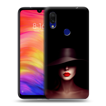 Силиконовый противоударный чехол на Xiaomi RedMi 7 с принтом Девушка в шляпе Силиконовый противоударный чехол на Xiaomi RedMi 7 с принтом Девушка в шляпе