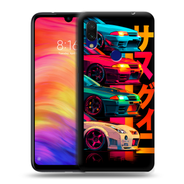 Силиконовый противоударный чехол на Xiaomi RedMi 7 с принтом Гоночные машины Силиконовый противоударный чехол на Xiaomi RedMi 7 с принтом Гоночные машины