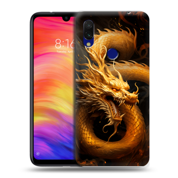 Силиконовый противоударный чехол на Xiaomi RedMi 7 с принтом Золотой дракон