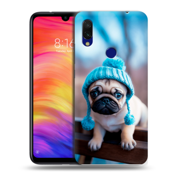 Силиконовый противоударный чехол на Xiaomi RedMi 7 с принтом Мопс в шапке Силиконовый противоударный чехол на Xiaomi RedMi 7 с принтом Мопс в шапке