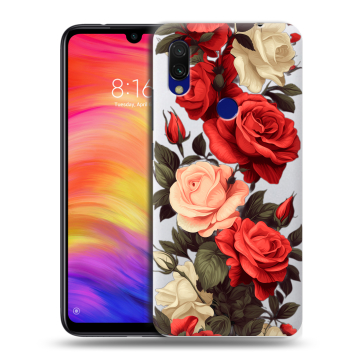 Силиконовый противоударный чехол на Xiaomi RedMi 7 с принтом Розы Силиконовый противоударный чехол на Xiaomi RedMi 7 с принтом Розы