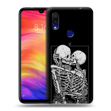 Силиконовый противоударный чехол на Xiaomi RedMi 7 с принтом Поцелуй скелетов Силиконовый противоударный чехол на Xiaomi RedMi 7 с принтом Поцелуй скелетов