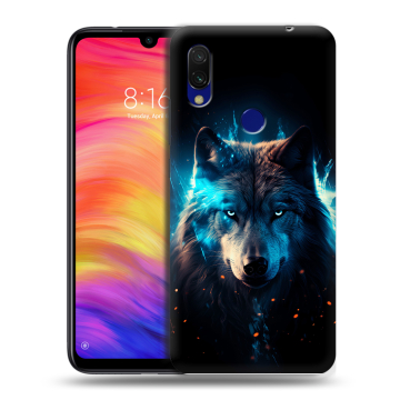 Силиконовый противоударный чехол на Xiaomi RedMi 7 с принтом Волк ночной Силиконовый противоударный чехол на Xiaomi RedMi 7 с принтом Волк ночной