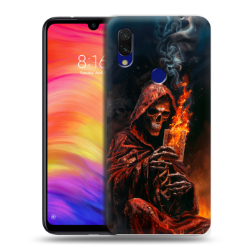 Силиконовый противоударный чехол на Xiaomi RedMi 7 с принтом Скелет и карты Силиконовый противоударный чехол на Xiaomi RedMi 7 с принтом Скелет и карты
