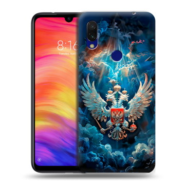 Силиконовый противоударный чехол на Xiaomi RedMi 7 с принтом Герб флаг России Силиконовый противоударный чехол на Xiaomi RedMi 7 с принтом Герб флаг России