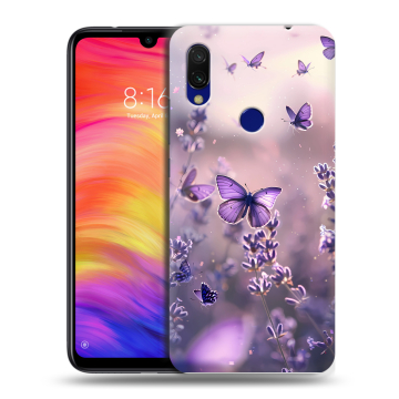 Силиконовый противоударный чехол на Xiaomi RedMi 7 с принтом бабочки и лаванда Силиконовый противоударный чехол на Xiaomi RedMi 7 с принтом бабочки и лаванда